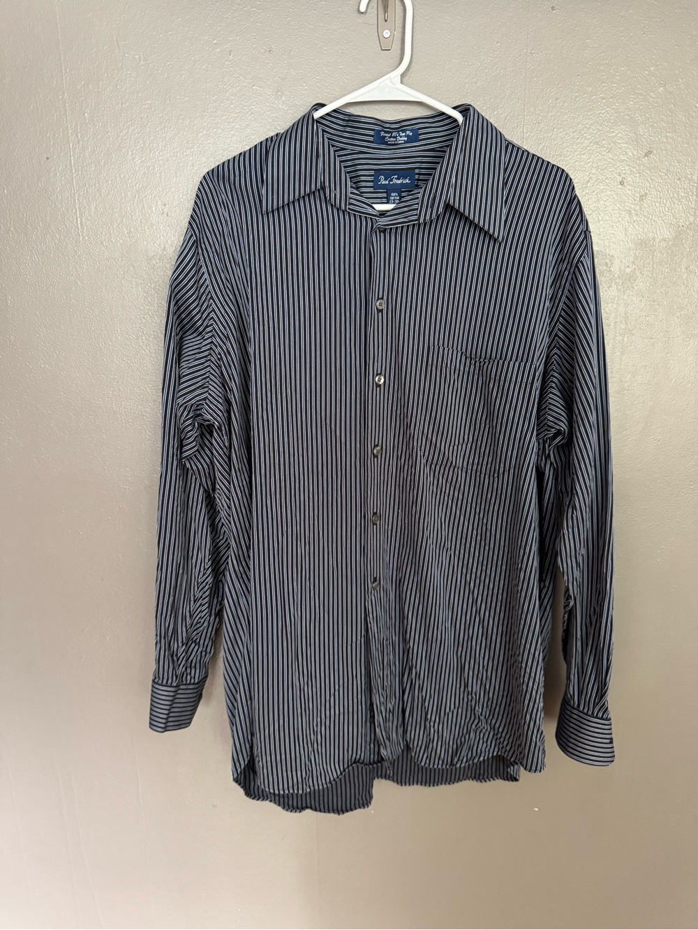 Paul Fredrick Navy Vertical Stripe Dress Shirt
